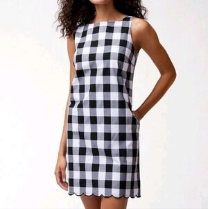 Talbots Sleeveless Dress Plaid Gingam Side Pockets Scalloped Hem Zip Back Nwt 10